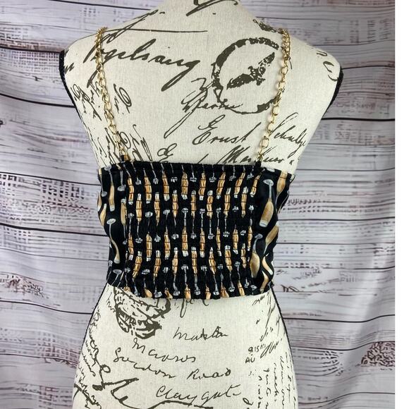 Rabbit Rose Bustier Crop Top Womens M Chain Strap Sweetheart Smock Pad Cup Party - Picture 4 of 11